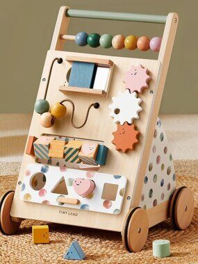 Wooden Baby Walker with Activity Center | Montessori Push Toy for Infants